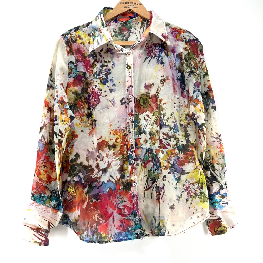 George Roth Los Angeles Silk Blend Watercolor Floral 5 Button Elongated Cuff Md
